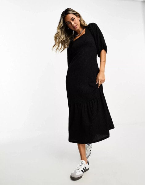 In Wear puff sleeve midi dress in black