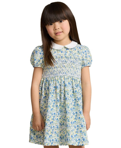 Toddler and Little Girls Floral Smocked Cotton Seersucker Dress