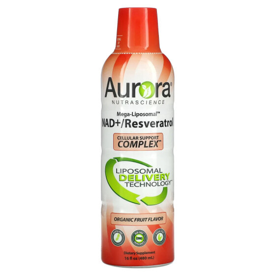 БАД Ресвератрол от Aurora NutraScience Mega-Liposomal NAD+/Resveratrol, Organic Fruit 16 жидких унций (480 мл)