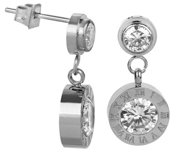 Steel earrings with crystals and Roman numerals