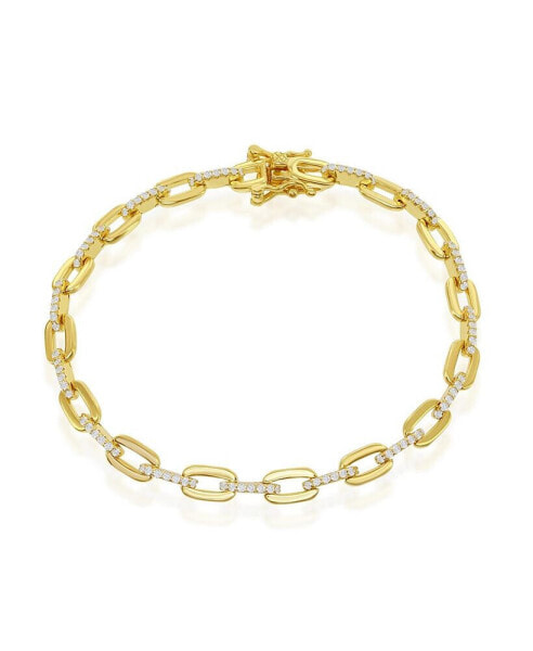 Sterling Silver or Gold Plated Over Sterling Silver CZ Paperclip Bracelet