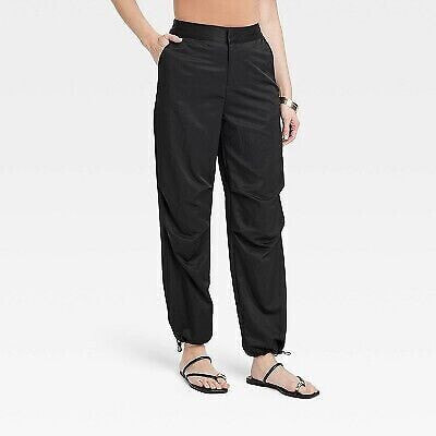 Women's High-Rise Parachute Pants - A New Day Black 2