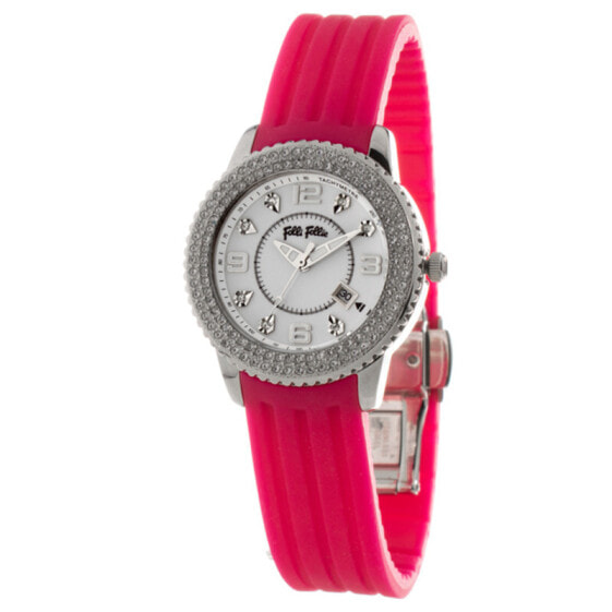 Женские часы аналоговые со стразами на циферблате силиконовый розовый браслет Folli Follie