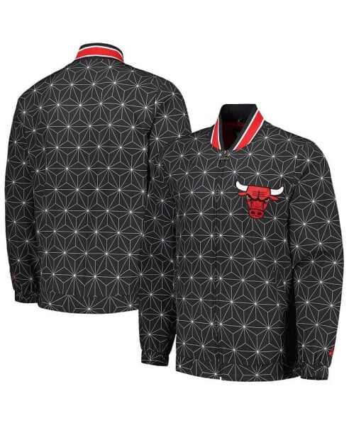 Men's Black Chicago Bulls In-Field Play Fashion Satin Full-Zip Varsity Jacket