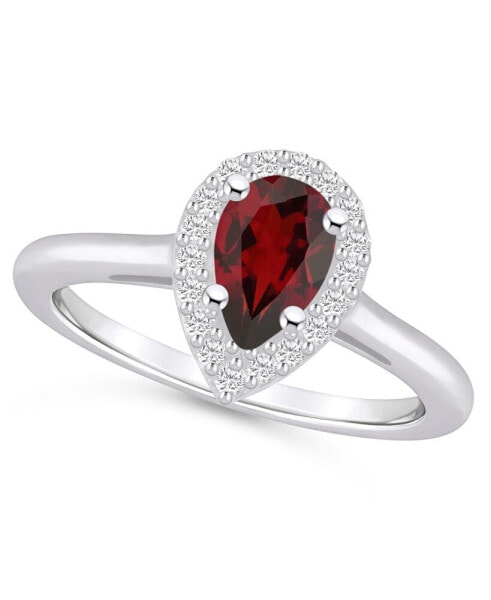 Garnet (1-1/10 ct. t.w.) and Diamond (1/5 ct. t.w.) Halo Ring in 14K White Gold