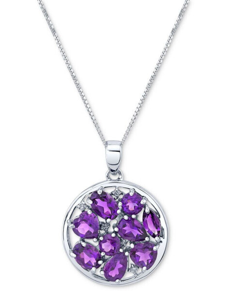 Macy's amethyst (3-1/8 ct. t.w.) & Diamond (1/20 ct. t.w.) Cluster 18" Pendant Necklace in Sterling Silver