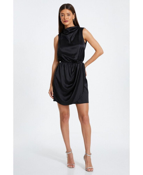 Women's Sleeveless Ruched Satin Mini Dress