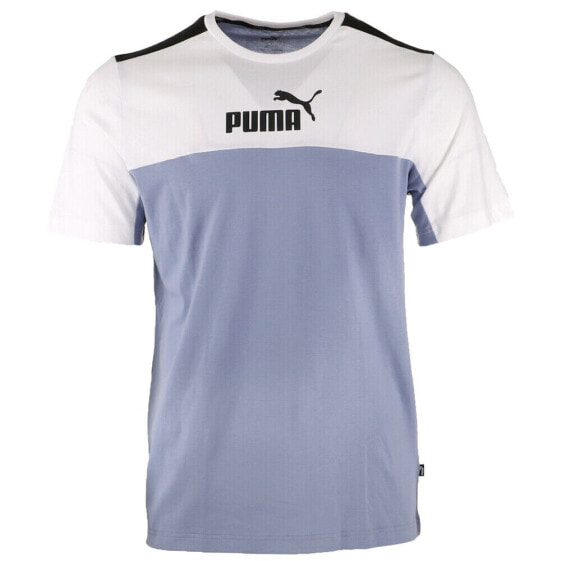 Puma Essential Block Logo Crew Neck Short Sleeve T-Shirt Mens Blue, White Casual