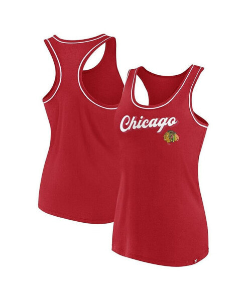 Women's Red Chicago Blackhawks Wordmark Logo Racerback Scoop Neck Tank Top