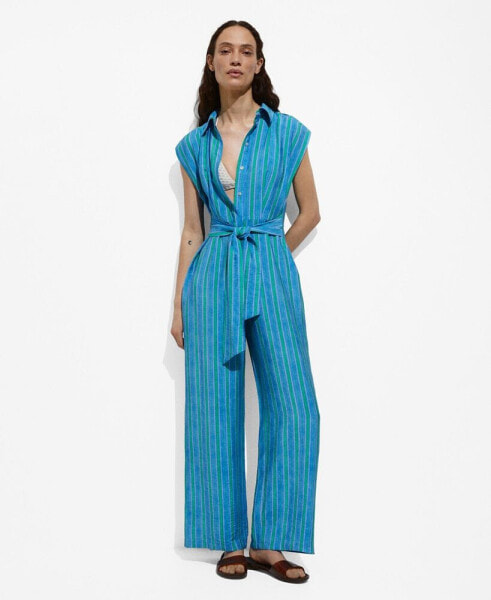 Women's Bow Detail Shirt Jumpsuit