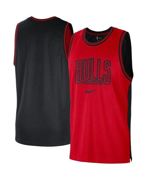 Men's Red, Black Chicago Bulls Courtside Versus Force Split DNA Performance Mesh Tank Top