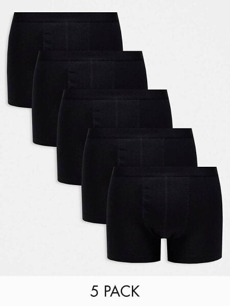 ASOS DESIGN 5 pack trunks in black cotton