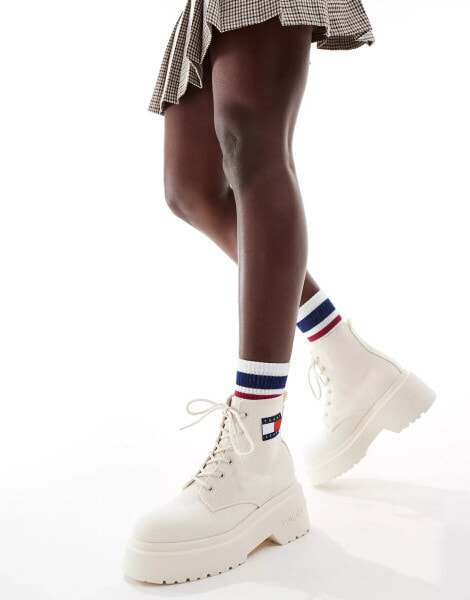 Tommy Jeans lace up festival boots in white