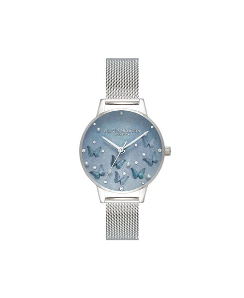 Women's Sparkle Butterfly Stainless Steel Mesh Bracelet Watch, 30mm