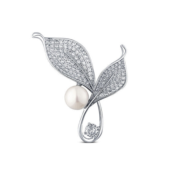 Bright pearl brooch with crystals 2in1 Tickets JL0818