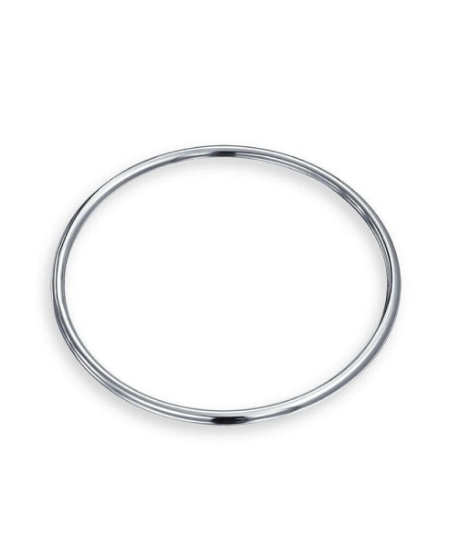 Basic Strong Stackable 3MM Smooth Polished Solid Rounded Edge .925 Sterling Silver Bangle Bracelet For Women Diameter