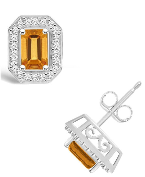 Citrine (1-1/10 ct. t.w.) and Diamond (1/5 ct. t.w.) Halo Studs in Sterling Silver