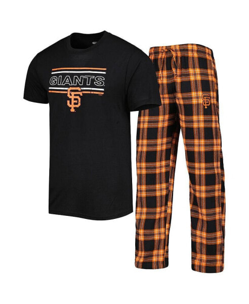 Men's Black, Orange San Francisco Giants Badge T-shirt and Pants Sleep Set