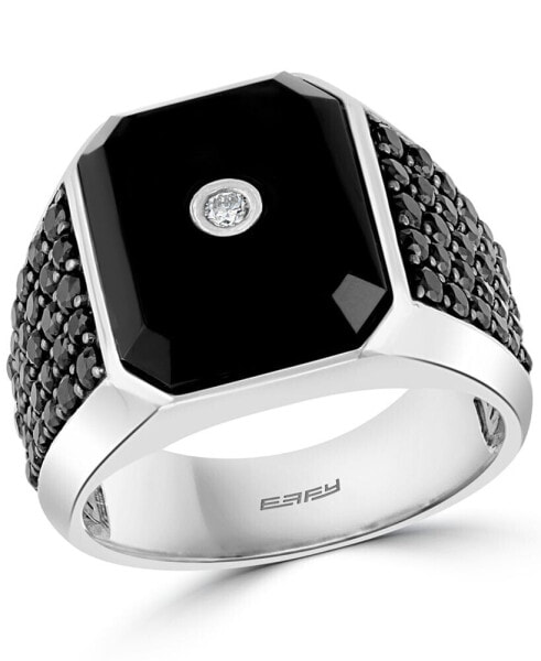 EFFY® Men's Onyx, Black Spinel & Diamond (1/20 ct. t.w.) Ring in Sterling Silver