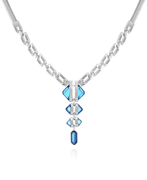 Imitation Light Sapphire Epoxy Pendant Silver-Tone Thick Snake Chain Necklace
