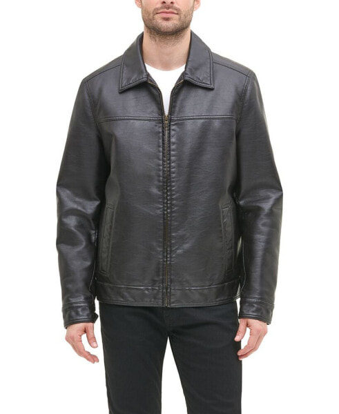 Men's Faux Leather Laydown Collar Jacket