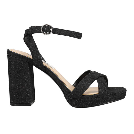 Nina Shelia Glitter Block Heels Ankle Strap Womens Black Dress Sandals SHELIA-Y