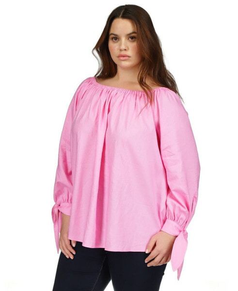 Plus Size Long-Sleeve Tied-Cuff Top
