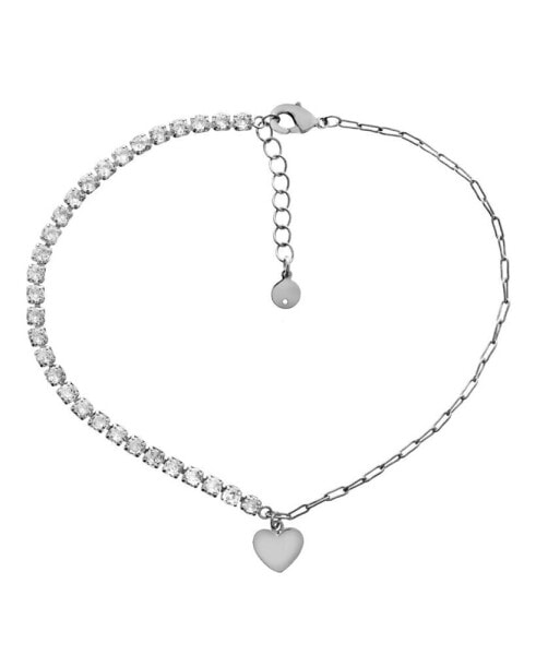 Chain Heart Charm Anklet in Silver Plate