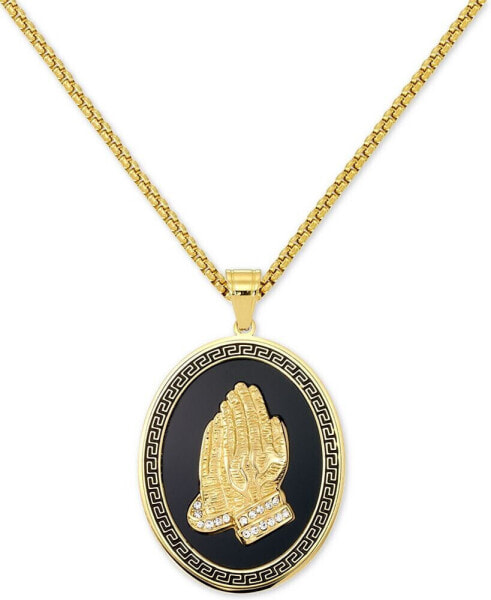 Men's Praying Hands 24" Pendant Necklace in Black Enamel & Yellow Ion-Plated Stainless Steel