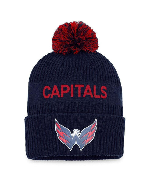 Men's Navy, Red Washington Capitals 2022 NHL Draft Authentic Pro Cuffed Knit Hat with Pom