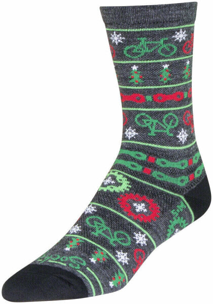 SockGuy Wool Ride Merry Crew Socks - 6 inch, Gray/Red/Green, Small/Medium