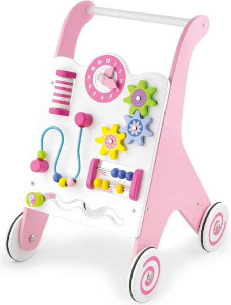 Детские ходунки-толкатель Viga 50178 для девочки, с интерактивной панелью, розовый, дерево 18м+