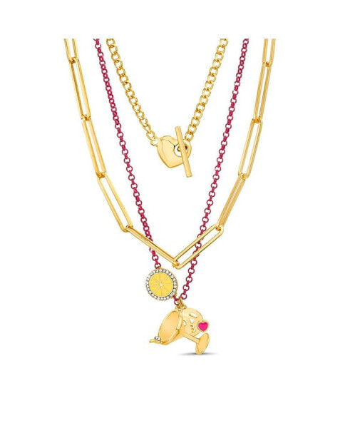 Multi 3 Piece Mixed Chain Necklace Set with Fruit, Heart, Kiss Emoji and Martini Glass Charm Pendants