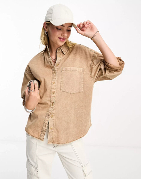 Stradivarius denim shirt in acid washed brown