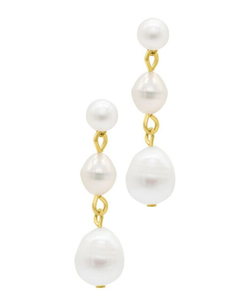 Gold Freshwater Cultivated Pearl Wire Wrapped 3-Drop Earrings