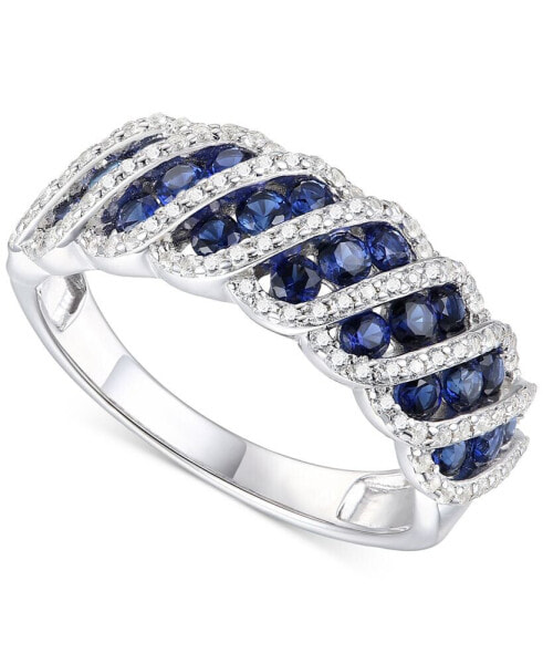 Sapphire (1 ct. t.w.) & Diamond (1/3 ct. t.w.) Diagonal Cluster Ring in 14k Gold (Also in Ruby & Emerald)