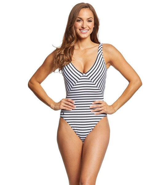 Polo Ralph Lauren 166960 Womens Stripe One Piece Swimsuit Black/White Size Large