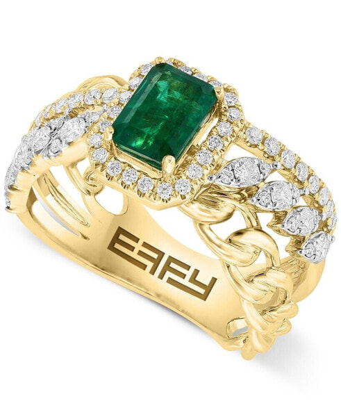 EFFY® Emerald (7/8 ct. t.w.) & Diamond (5/8 ct. t.w.) Multirow Statement Ring in 14k Gold