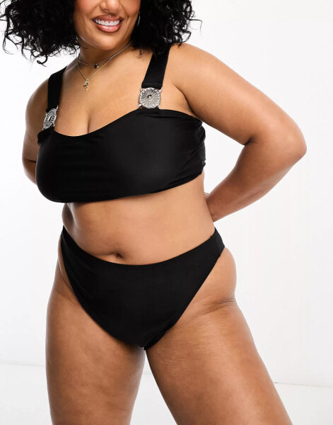 Brave Soul Plus high waist bikini bottom in black