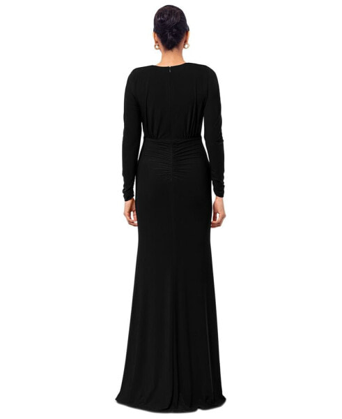 Women's Ruched Long-Sleeve Slit Gown