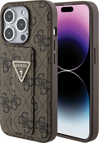 Guess Guess GUHCP15XPGS4TDW iPhone 15 Pro Max 6.7" brązowy/brown hardcase Grip Stand 4G Triangle Strass