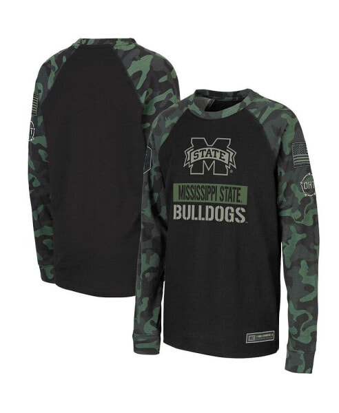 Big Boys Black, Camo Mississippi State Bulldogs OHT Military-Inspired Appreciation Raglan Long Sleeve T-shirt