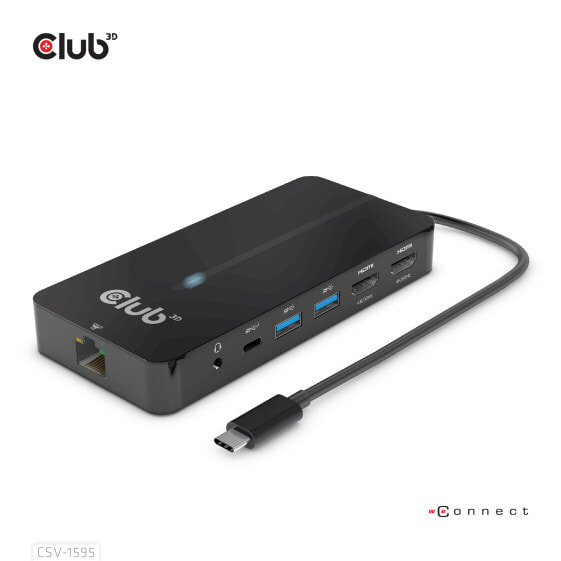 Club 3D Type-C 7-in-1 hub with 2x HDMI - 2x USB Gen1 Type-A - 1x RJ45 - 1x 3.5mm Audio - 1x USB Gen1 Type-C 100W Female port - USB 3.2 Gen 1 (3.1 Gen 1) Type-C - 100 W - 10,100,1000 Mbit/s - Black - 4K Ultra HD - 60 Hz