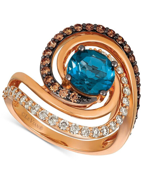Deep Sea Blue Topaz (1-3/4 ct. t.w.) & Diamond (3/4 ct. t.w.) Fibonacci Spiral Ring in 14k Rose Gold