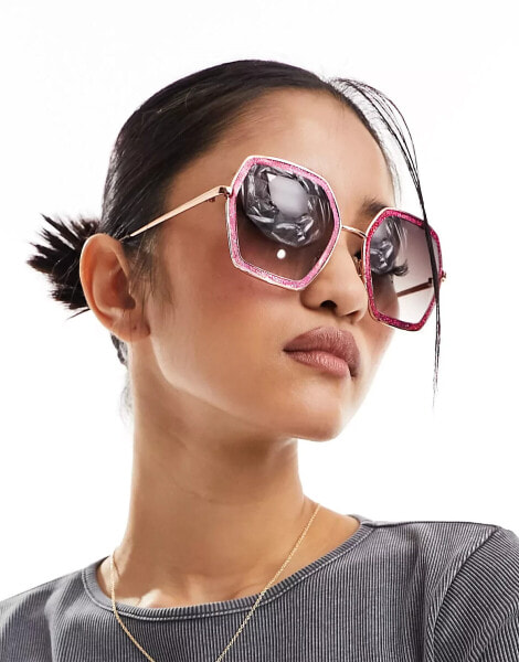 AJ Morgan oversized festival glitter sunglasses in pink - PINK