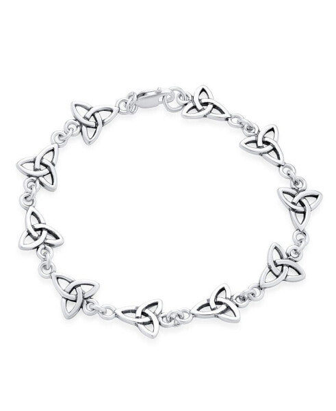 Religious Inspirational Christian Faith Irish Love Knot Celtic Triquetra Trinity Bracelet For Women Sterling Silver Oxidized