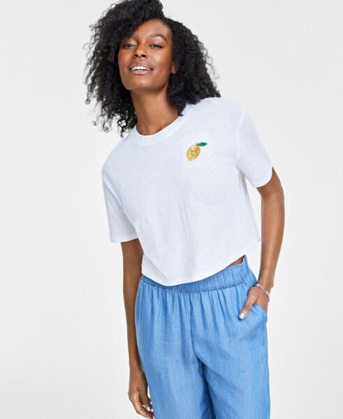 Women's Cropped Sequin Embellished Tee, Created for Macy's