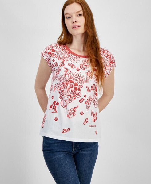 Women's Printed-Front Crewneck Top