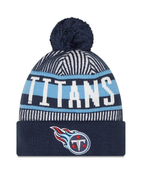 Men's Navy Tennessee Titans Striped Cuffed Knit Hat with Pom