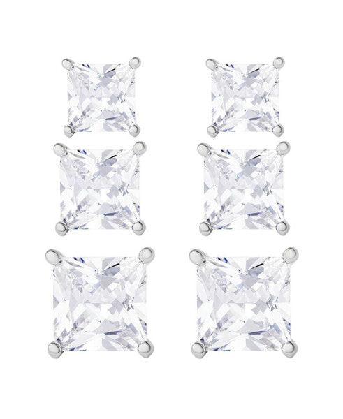 3 Pairs Square Cubic Zirconia Stud Set